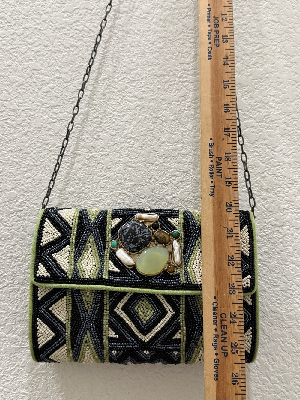 MARY FRANCES Geometric Beaded Natural Gemstones Cluster Embellished Evening Bag - Picture 12 of 16